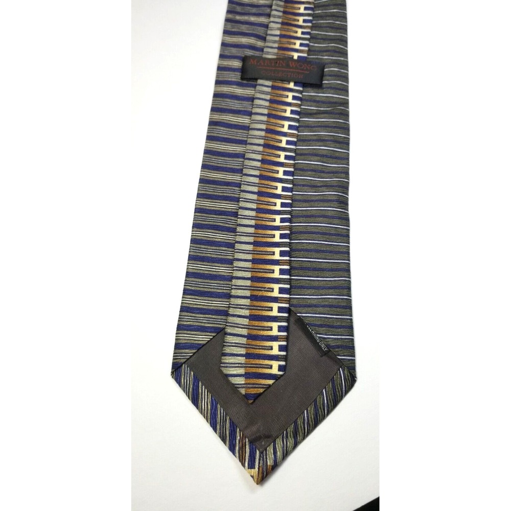 Martin Wong‎ Collection Multicolor REPP Geometric Men's Silk Pointed Tie - Picture 2 of 6